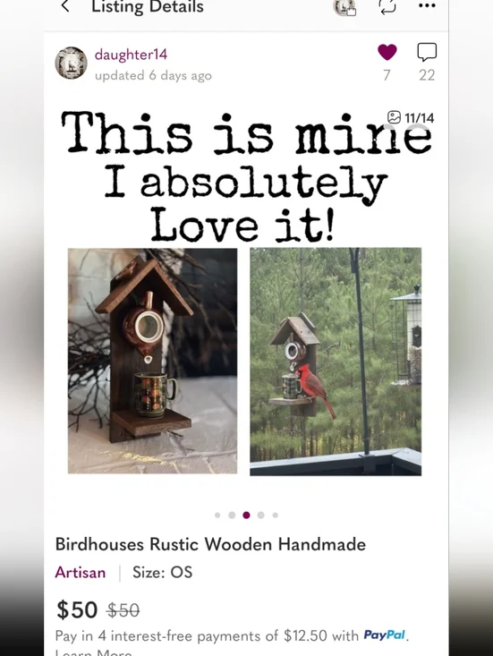 Rustic Wooden Handmade Bird Feeder Hummingbird Teapot - Picture 11 of 16